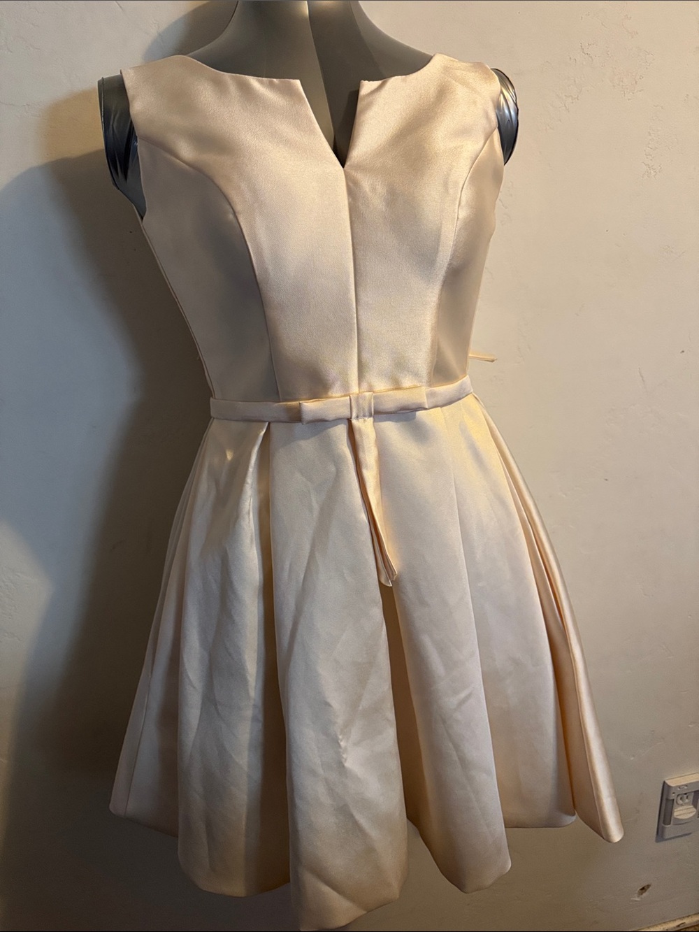 Amazon Ivory Sleeveless Fit-and-Flare Mini Dress with Waist Tie